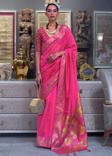 Load image into Gallery viewer, Rose Pink Handloom Woven Dual Tone Organza Silk Saree with Sequins Work