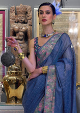 Load image into Gallery viewer, Midnight Blue Handloom Woven Dual Tone Organza Silk Saree with Sequins Work