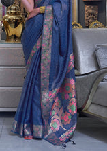 Load image into Gallery viewer, Midnight Blue Handloom Woven Dual Tone Organza Silk Saree with Sequins Work