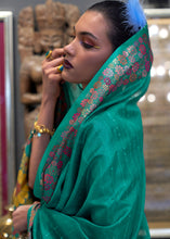 Load image into Gallery viewer, Turquoise Green Handloom Woven Dual Tone Organza Silk Saree with Sequins Work
