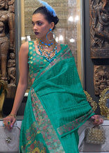 Load image into Gallery viewer, Turquoise Green Handloom Woven Dual Tone Organza Silk Saree with Sequins Work