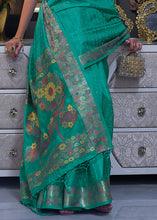 Load image into Gallery viewer, Turquoise Green Handloom Woven Dual Tone Organza Silk Saree with Sequins Work