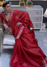 Load image into Gallery viewer, Crimson Red Handloom Woven Dual Tone Organza Silk Saree with Sequins Work