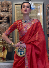Load image into Gallery viewer, Crimson Red Handloom Woven Dual Tone Organza Silk Saree with Sequins Work
