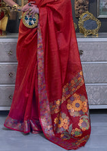 Load image into Gallery viewer, Crimson Red Handloom Woven Dual Tone Organza Silk Saree with Sequins Work
