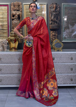 Load image into Gallery viewer, Crimson Red Handloom Woven Dual Tone Organza Silk Saree with Sequins Work