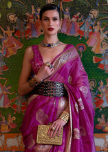 Carica l'immagine nel visualizzatore Galleria,Lollipop Purple Handloom Woven Dual Tone Organza Silk Saree with Sequins Work