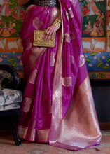 Carica l'immagine nel visualizzatore Galleria,Lollipop Purple Handloom Woven Dual Tone Organza Silk Saree with Sequins Work
