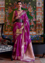 Carica l'immagine nel visualizzatore Galleria,Lollipop Purple Handloom Woven Dual Tone Organza Silk Saree with Sequins Work