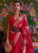 Load image into Gallery viewer, Ruby Red Handloom Woven Dual Tone Organza Silk Saree with Sequins Work
