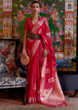 Load image into Gallery viewer, Ruby Red Handloom Woven Dual Tone Organza Silk Saree with Sequins Work