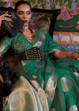 Load image into Gallery viewer, Greasy Green Handloom Woven Dual Tone Organza Silk Saree with Sequins Work