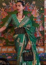 Load image into Gallery viewer, Greasy Green Handloom Woven Dual Tone Organza Silk Saree with Sequins Work