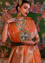 Load image into Gallery viewer, Coral Orange Handloom Woven Dual Tone Organza Silk Saree with Sequins Work