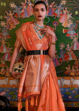 Load image into Gallery viewer, Coral Orange Handloom Woven Dual Tone Organza Silk Saree with Sequins Work