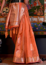Load image into Gallery viewer, Coral Orange Handloom Woven Dual Tone Organza Silk Saree with Sequins Work