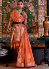 Load image into Gallery viewer, Coral Orange Handloom Woven Dual Tone Organza Silk Saree with Sequins Work