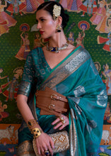Cargar imagen en el visor de la galería, Dark Cerulean Blue Handloom Woven Dual Tone Organza Silk Saree with Sequins Work