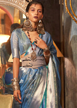 Load image into Gallery viewer, Steel Blue Two Tone Handloom Woven Organza Silk Saree