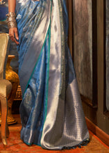 Load image into Gallery viewer, Steel Blue Two Tone Handloom Woven Organza Silk Saree