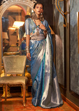 Load image into Gallery viewer, Steel Blue Two Tone Handloom Woven Organza Silk Saree