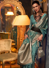 Load image into Gallery viewer, Dynasty Green Two Tone Handloom Woven Organza Silk Saree