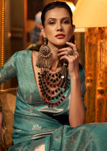Load image into Gallery viewer, Dynasty Green Two Tone Handloom Woven Organza Silk Saree
