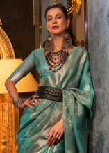 Load image into Gallery viewer, Dynasty Green Two Tone Handloom Woven Organza Silk Saree