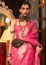 Load image into Gallery viewer, Rose Pink Two Tone Handloom Woven Organza Silk Saree