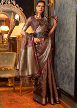 Load image into Gallery viewer, Chestnut Brown Two Tone Handloom Woven Organza Silk Saree