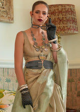 Load image into Gallery viewer, Brown &amp; Green Woven Satin Tissue Silk Saree