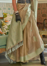 Load image into Gallery viewer, Brown &amp; Green Woven Satin Tissue Silk Saree