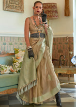 Load image into Gallery viewer, Brown &amp; Green Woven Satin Tissue Silk Saree