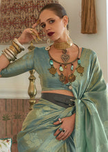 Load image into Gallery viewer, Shades Of Blue Woven Satin Tissue Silk Saree
