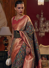 Load image into Gallery viewer, Midnight Black Kashmiri Jamawar Woven Silk Saree