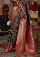 Load image into Gallery viewer, Midnight Black Kashmiri Jamawar Woven Silk Saree
