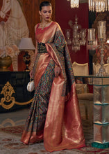 Load image into Gallery viewer, Midnight Black Kashmiri Jamawar Woven Silk Saree