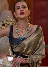 Load image into Gallery viewer, Golden Black Kashmiri Jamawar Woven Silk Saree