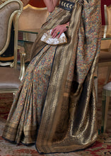 Load image into Gallery viewer, Golden Black Kashmiri Jamawar Woven Silk Saree