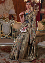 Load image into Gallery viewer, Golden Black Kashmiri Jamawar Woven Silk Saree