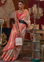 Load image into Gallery viewer, Peach Pink Kashmiri Jamawar Woven Silk Saree