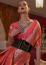 Carica l'immagine nel visualizzatore Galleria,Light Pink Kashmiri Jamawar Woven Silk Saree