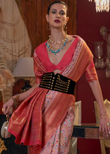 Carica l'immagine nel visualizzatore Galleria,Light Pink Kashmiri Jamawar Woven Silk Saree