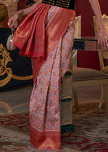 Carica l'immagine nel visualizzatore Galleria,Light Pink Kashmiri Jamawar Woven Silk Saree