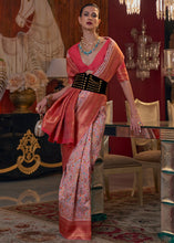 Carica l'immagine nel visualizzatore Galleria,Light Pink Kashmiri Jamawar Woven Silk Saree