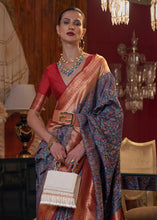 Load image into Gallery viewer, Navy Blue Kashmiri Jamawar Woven Silk Saree