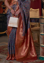 Load image into Gallery viewer, Navy Blue Kashmiri Jamawar Woven Silk Saree