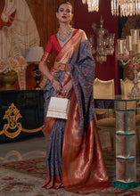 Load image into Gallery viewer, Navy Blue Kashmiri Jamawar Woven Silk Saree