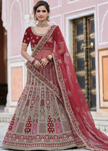 Laden Sie das Bild in den Galerie-Viewer, Maroon Red Velvet Lehenga Choli Having Heavy Embroidery &amp; Hand work: Bridal Edition