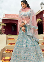 Laden Sie das Bild in den Galerie-Viewer, Picton Blue Organza Lehenga Choli with Dori, Zarkan &amp; Gota work